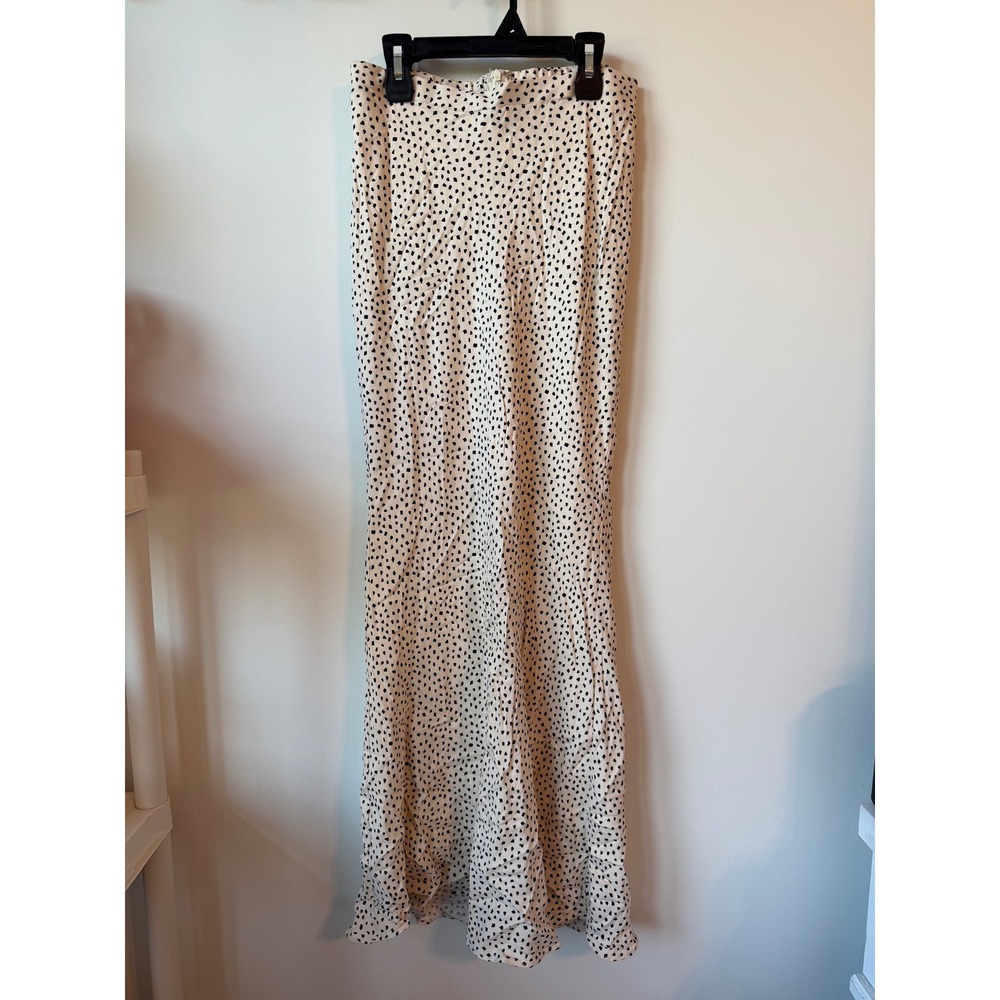VICI Cream Black Polka Dot High Waist Maxi Skirt Medium Boho Chic Flowy